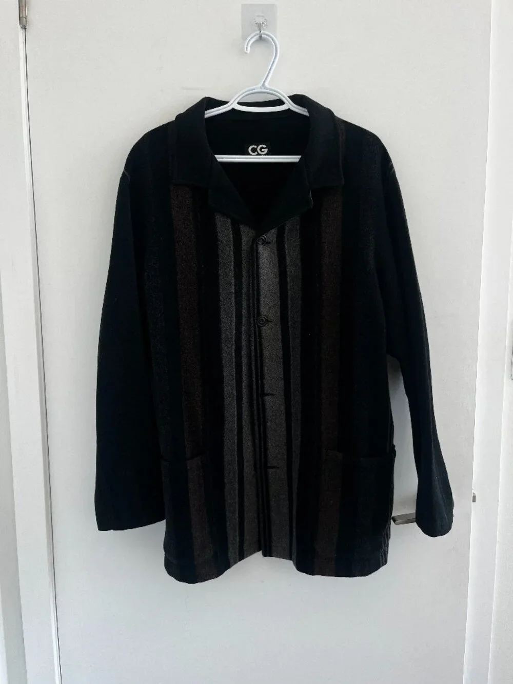 Cecil Gee Black Wool Coat with Stripes (vintage)